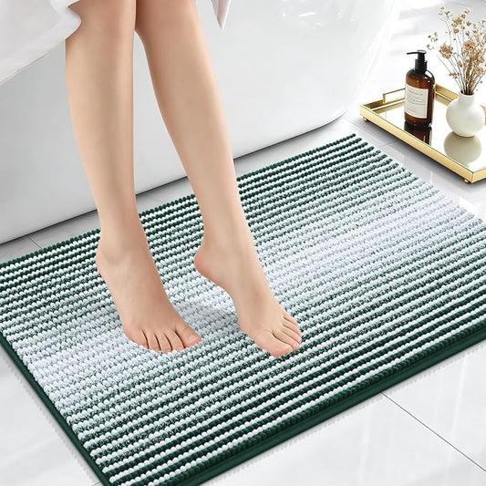 OLANLY Small Bathroom Rugs 24x16, Soft Striped Bath Rugs, Blackish Green | Extra Absorbent, Rubber Backing, Machine Wash Dry, Bath Mats for Bathroom Floor, Tub and Shower, Home Decor Accessories