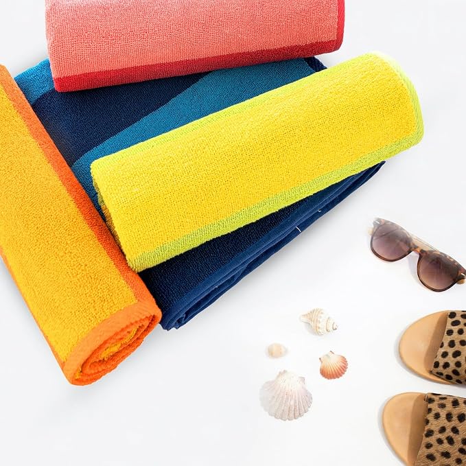 CASA COPENHAGEN Malibu Beach Towels Designed in Denmark Rough and Tough, Quick Dry, for Pool, Bath & Shower 30x60 inches 4 Pieces Cotton Beach Bath Towels Set - Green