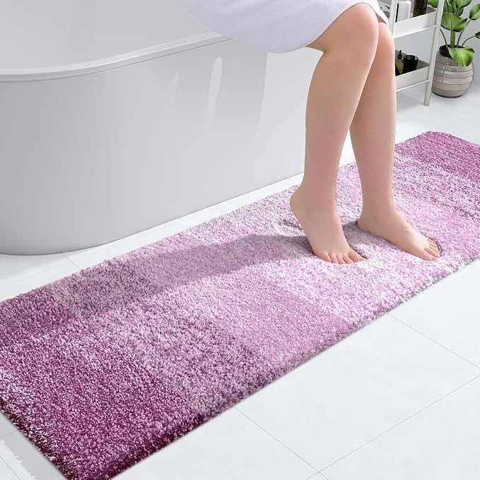 OLANLY Bathroom Runner Rug 59x17, Extra Soft Absorbent Microfiber Bath Rugs | Pinkish-Purple, Non-Slip Quick-Drying Rubber Backing, Washable Long Bath Mat for Floor, Tub and Shower, Home Decor