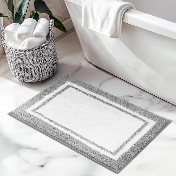 GRANNY SAYS Microfiber Bathroom Rugs Non Slip Washable, Water Absorbent Bath Mats for Tub Non Slip, Soft Bath Mats for Bathroom Floor & Shower, Long Bath Rug, 24" x 36", Grey Rug