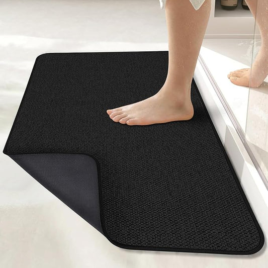 Bosap Bath Mat,Ultra Thin Bathroom Runner Rugs,Large Bath Mats for Bathroom,Quick Dry,Non-Slip,Machine Washable,Low Pile,Bath Rug,Shower Outside,Sink,Home Decor Accessories.Black,2'x3'(24x36inch)