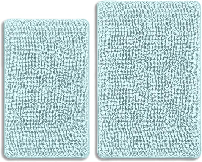 Aqua Bathroom Rugs Sets 2 Piece – Absorbent and Washable Bath Mat, Non-Slip, Thick Soft Chenille Bath Rugs for Bathroom Floor, Shower, Sink - 20" x 32"+24" x 36"