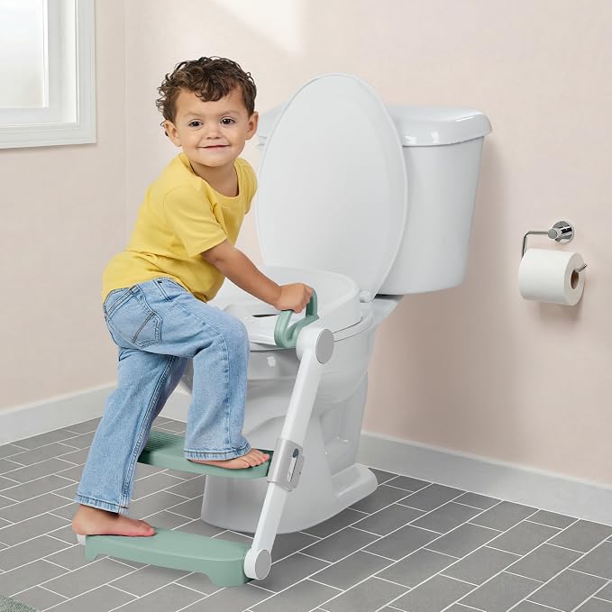 Ingenuity Foldaway Ladder Potty, Adjustable Step Stool Toilet Trainer Seat, Folds Flat for Easy Storage, Fits Most Toilets, Includes Potty Training Guide