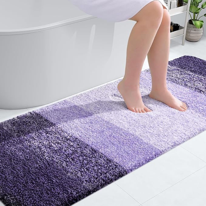 OLANLY Bathroom Runner Rug 70x24, Extra Soft Absorbent Microfiber Bath Rugs | Violet, Non-Slip Quick-Drying Rubber Backing, Washable Long Bath Mat for Floor, Tub and Shower, Home Decor
