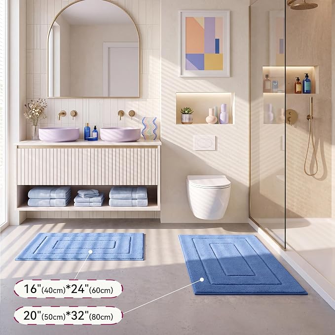 GRANNY SAYS Blue Bathroom Rug 20" x 32", Non-Slip Microfiber Bath Mat | Ultra-soft, durable TPR backing for reliable grip, fast water absorption, machine washable for Vanity, Shower, Tub