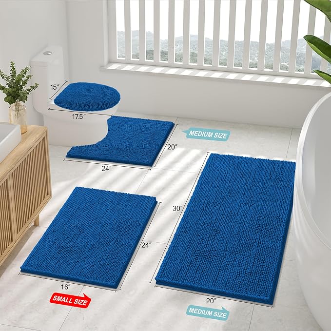 Smiry Bathroom Rugs 30X20, Luxury Chenille Extra Soft Absorbent Bath Mat | Deep Navy Blue, Machine Washable Non-Slip Plush Bath Mats for Bathroom, Tub, Shower, and Floor, Home Decor