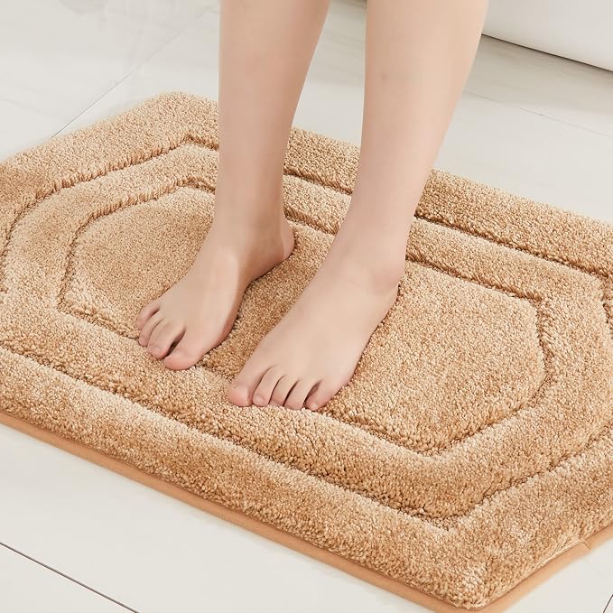 COSY HOMEER Non-Slip Bath Mat Extra Thick Absorbent Plush Washable | 20"x32" Beige Non-Slip Extra Thick Plush Absorbent Machine Washable Bath Mat Bathroom Rug Floor Tub Shower