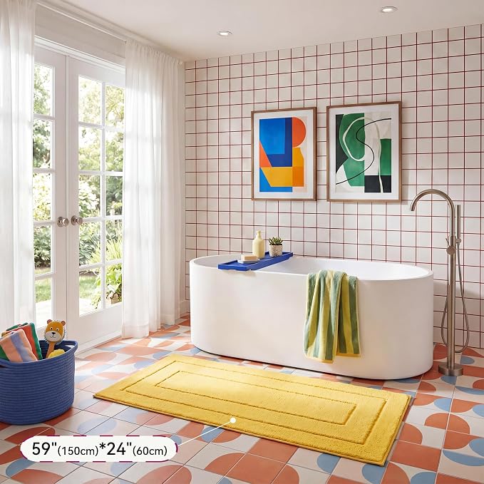 GRANNY SAYS Yellow Bathroom Runner Rug 59" x 24", Soft Microfiber Bath Mat | Non-Slip long rug with TPR Backing, Absorbent, Machine Washable Extra Large Bath Rugs for Double Vanity, Shower, Tub
