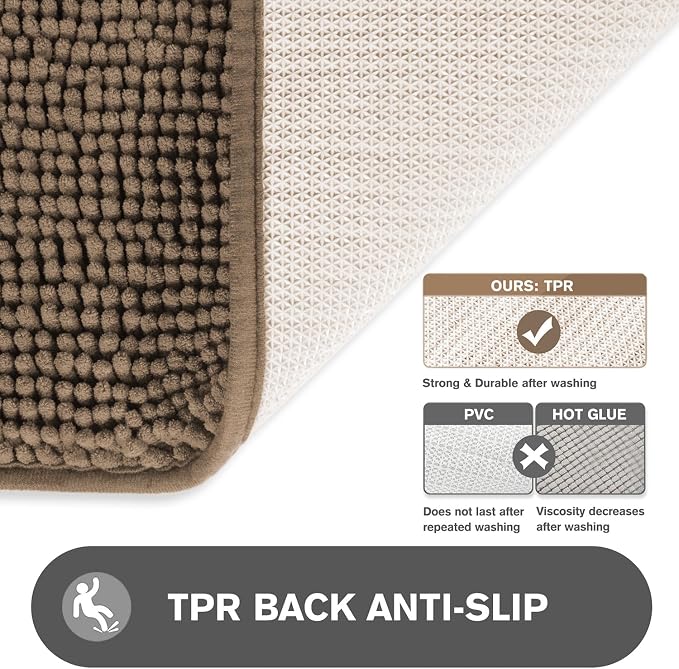 Bathroom Runner Rug 24 x 60 Inch – Extra Large Long Bath Mat | Absorbent and Washable Thick Chenille Bath Rug Non-Slip Runner Rug for Bathroom, Shower, Sink(Taupe)
