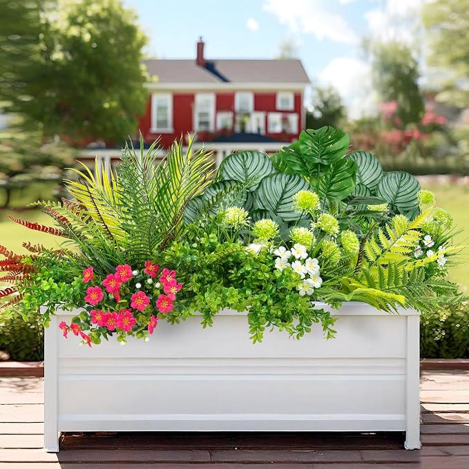 20 Pcs Artificial Plants Outdoor Fake Greenery Stems Plants | UV resistant, realistic boston fern, faux shrubs, plastic plants, indoor outdoor garden porch planter window box home decor