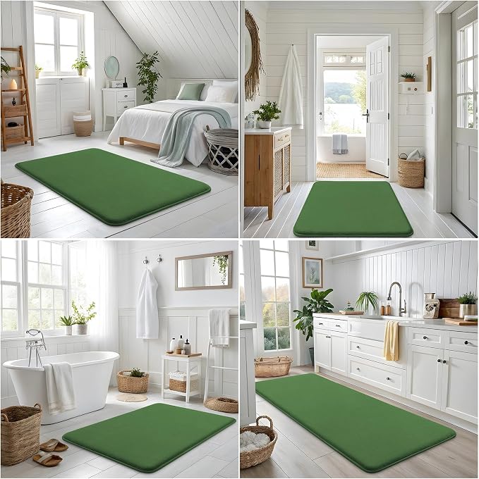 Smiry Memory Foam Bath Mat 36x24, Extra Soft and Absorbent Bathroom Rugs | Olive Green, Quick Dry Machine Washable Non-Slip Bath Mat for Bathroom Floor, Shower and Tub