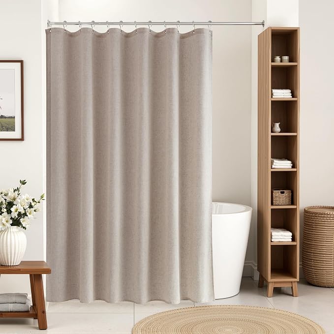 Linen Shower Curtain 78 Inch Long Shower Curtains Set with Hooks for Bathroom Boho Farmhouse Fabric Neutral Cloth Modern Cottage Core Waterproof,Taupe Burlywood