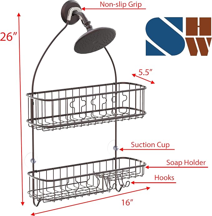 Simple Houseware Bathroom Hanging Shower Head Caddy Organizer, Bronze | (26 x 16 x 5.5 inches)