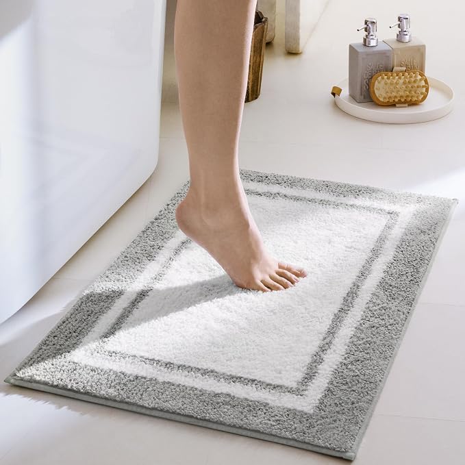 GRANNY SAYS Microfiber Bathroom Rugs Non Slip Washable, Water Absorbent Bathrooms Mats for Tub Non Slip, Soft Bath Mats for Floor & Shower, Long Bathroom Rug, 20" x 32", Grey Bath Rug