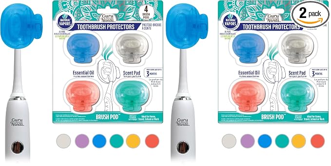 GuruNanda Brush Pods - Toothbrush Cover for Manual & Electric Toothbrush, Keeps Toothbrush Fresh & Clean, Travel Accessories with Natural Essential Oil Vapors, 8 Pack