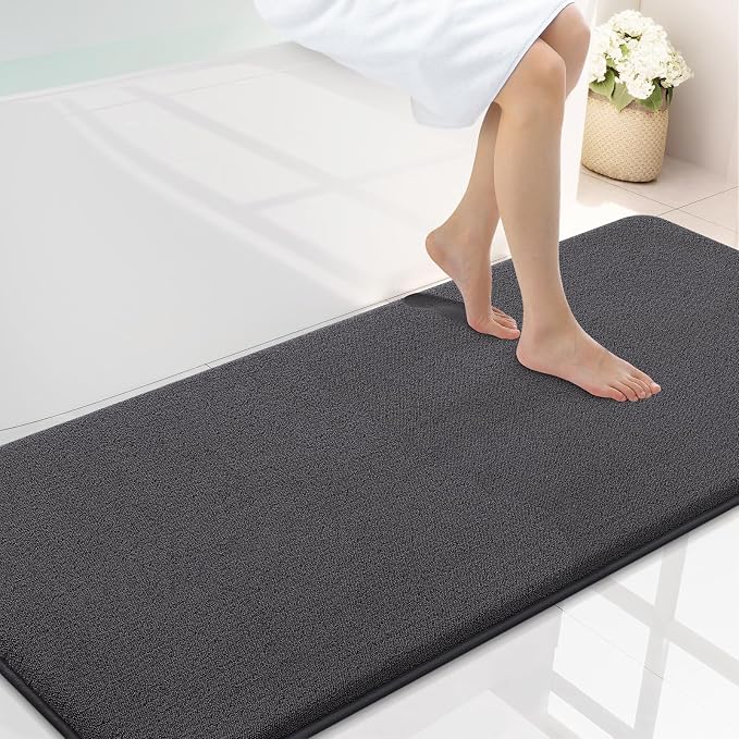 Smiry Memory Foam Bath Mat 59x24, Extra Soft Absorbent Bathroom Rugs | Dary Grey Quick Dry, Machine Washable Bath Mats for Bathroom, Shower, Tub and Home Decor Accessories