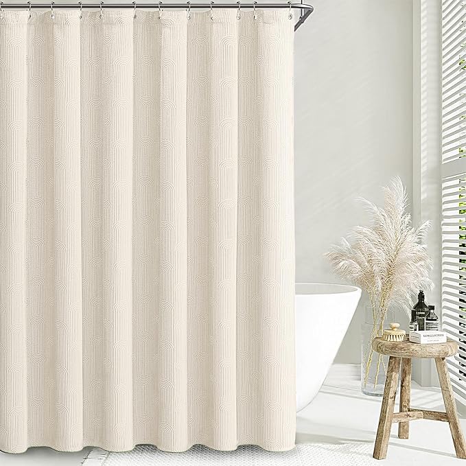 Ivory Boho Cotton Shower Curtain Arch,72" W x 78" L | Minimalist Shower Curtain for Bathroom