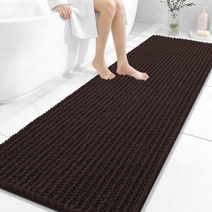 OLANLY Bathroom Runner Rugs 70x24, Thick Soft Absorbent Chenille Bath Rugs | Brown, Quick-Drying Rubber Backing, Long Shaggy Bath Mat, Machine Washable for Floor, Tub and Shower, Home Decor Accessories
