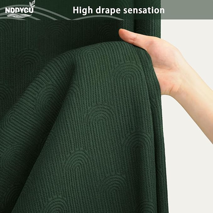 Dark Green Boho Cotton Shower Curtain Arch,72" W x 72" L | Minimalist Shower Curtain for Bathroom