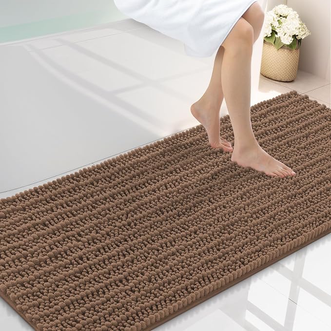 Smiry Bathroom Rugs 59X24, Extra Soft Rubber Backing Chenille Bath Mats | Mocha Machine Washable Non Slip Quick Dry Bath Mats for Bathroom Floor, Tub, Shower, Home Decor Accessories