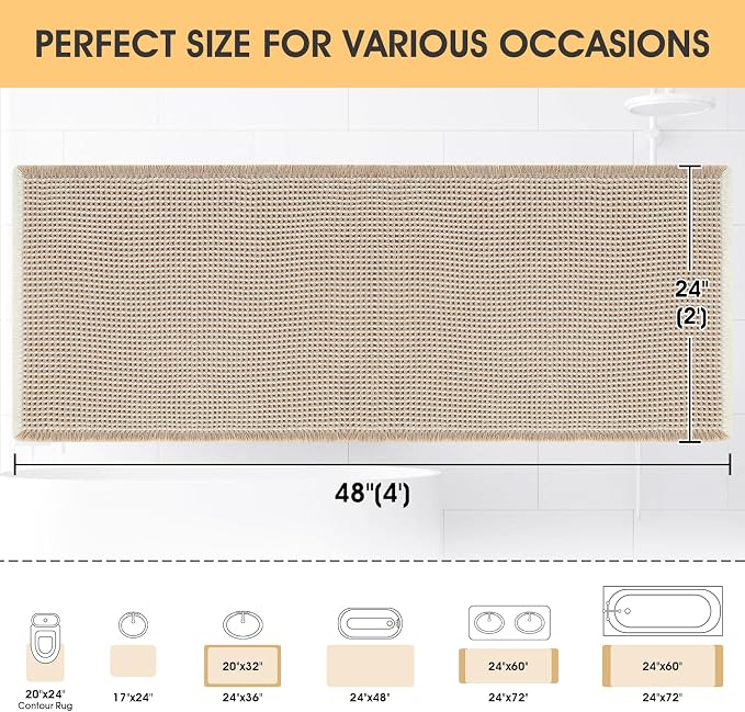 Waffle Bath Mat Brown & Cream 4'x2', Boho Woven Modern Bath Mat Rugs, Absorbent Non Slip Bathroom Rugs, Soft Washable Bath Rugs with Tassels for Bathroom, Bedroom, Kitchen, Shower, Tub