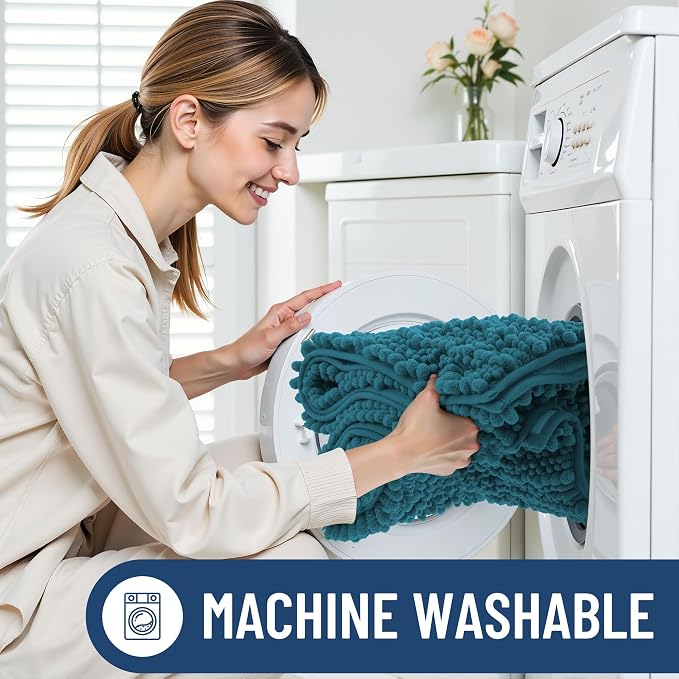 Smiry Bathroom Rugs 47X24, Extra Soft Rubber Backing Chenille Bath Mats | Lake Blue Machine Washable Non Slip Quick Dry Bath Mats for Bathroom Floor, Tub, Shower, Home Decor Accessories