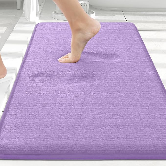 Smiry Memory Foam Bath Mat 30x20, Extra Soft and Absorbent Bathroom Rugs | Purple, Quick Dry Machine Washable Non-Slip Bath Mat for Bathroom Floor, Shower and Tub