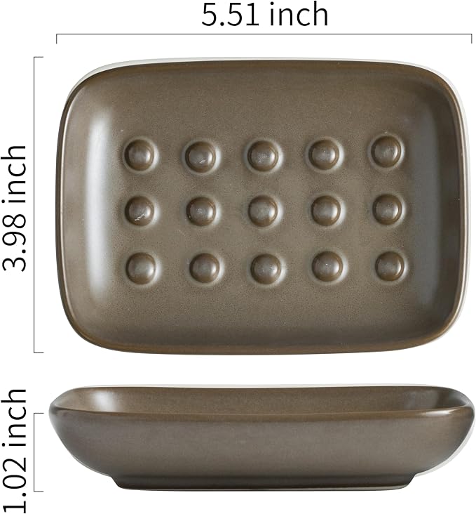 Miamolo Soap Dish for Shower, Bar Soap Holder, Raised Design No Mushy Soap | Space-Saving Soap Saver | Ceramic, Non-Slip, Dishwasher Safe | Fits Shower, Tub, Kitchen Sink | Farmhouse Rustic Decor, Brown