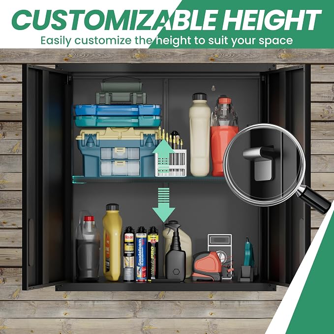 Garage Storage Cabinet System,Wall Cabinet & Locking Rolling Tool Cabinet with Doors and Adjustable Shelves