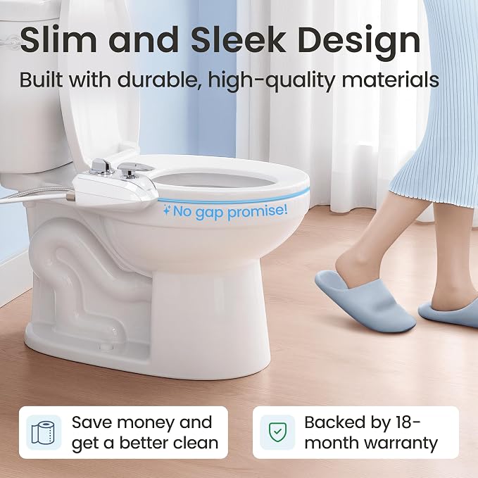 LUXE Bidet NEO 320 PLUS - Warm Water Bidet Attachment for Toilet, Chrome | Non-Electric, Warm Water, Dual Nozzle, Slide-In Install, 360° Self-Clean, EZ-Lift to Clean, Feminine & Rear Wash