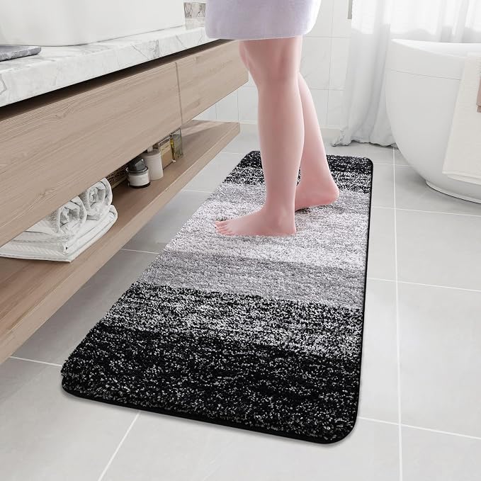 Arotive Microfiber Bathroom Rugs, Shaggy Soft Absorbent Bath Rug, 59x17 | Black, Rubber Backing Thick Plush Machine Washable Dry Bath Mats for Bathroom, Tub and Shower, Rectangular