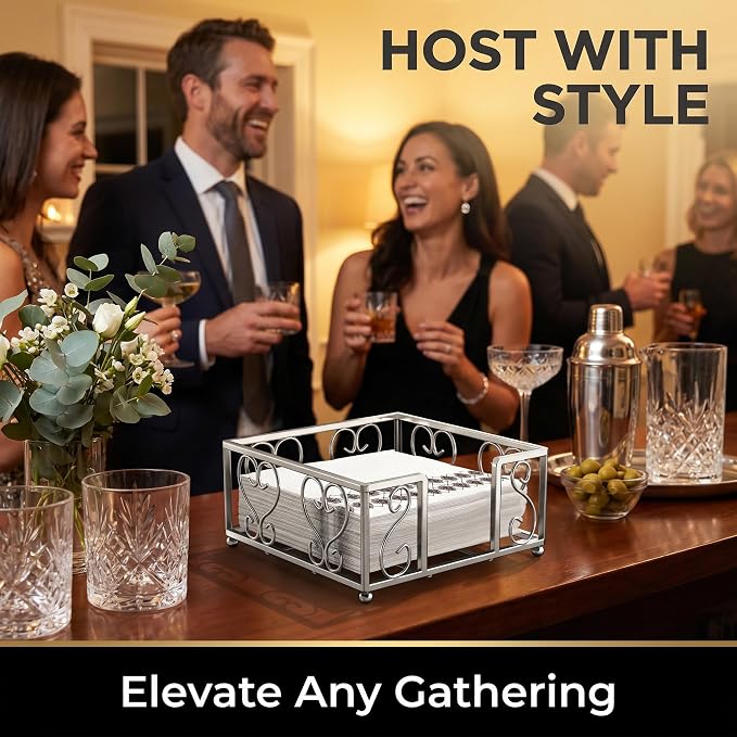Cocktail Napkin Holder for 5x5 Napkins, Flat Square Caddy, Table | Cocktail Napkins, Beverage Napkins & Parties