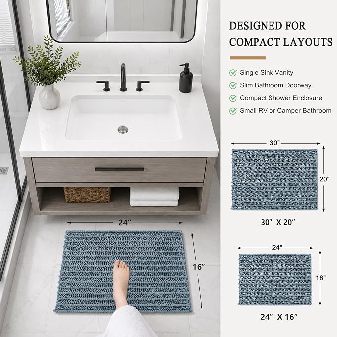 Arotive Bathroom Rugs Mat 24x16, Soft Absorbent Chenille Shaggy Bath Mat | Smoky Gray, Machine Wash Dry, Bath Rugs for Bathroom Floor, Tub and Shower, Home Decor Accessories