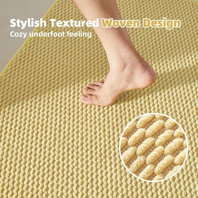 TYUU Bathroom Rugs Non Slip Washable, Super Absorbent Thin Bath Mat Small Quick Dry Low Pile Bathroom Rug, Yellow 20"x30"