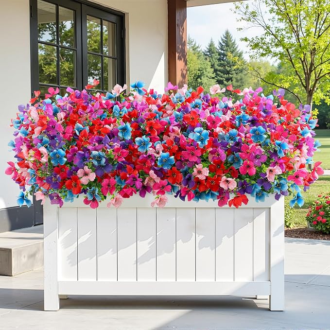 SHareconn 20 Bundles Artificial Flowers UV Resistant Outdoor Decor | Realistic Silk Flowers, Spring Fake Plants Greenery, For Patio Porch Planter Yard Home Spring Decor, 6 Colors