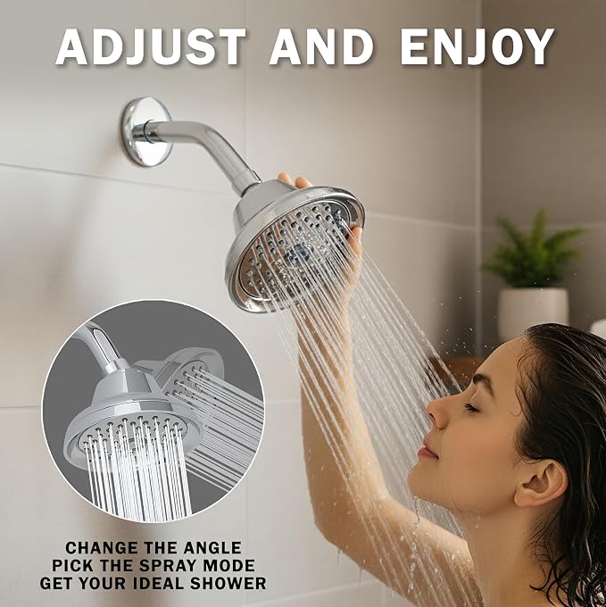 Massage Shower Head With Mist - 2.5 GPM - Polished Chrome | High Pressure Boosting, 6 Function Adjustable Massaging Rainfall Showerhead For Low Flow Baths With Water Saving Nozzles
