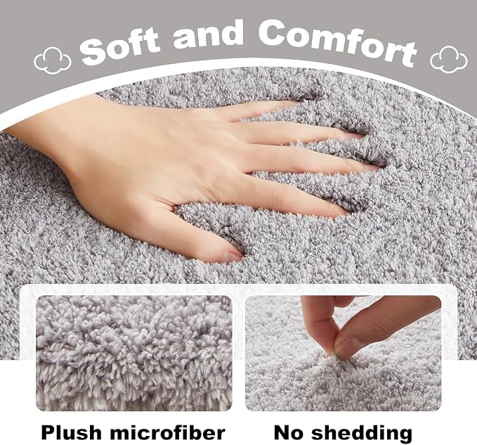 TYUU Bathroom Rugs Non Slip Washable, Ultra Soft Super Absorbent Quick Dry Small Bath Mat with Rubber Backing for Bathroom Floor, Shower, or Sink, Light Grey 16" x 24"