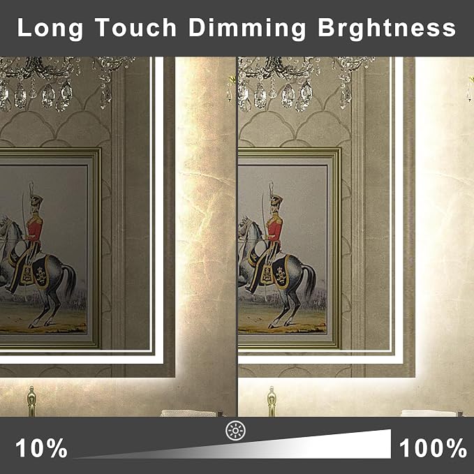 48''x36'' Lighted Mirrors for Bathroom Wall Backlit + Front Lit, Rectangular LED Bathroom Mirror Frameless with Lights Anti Fog, Dimmable, 3 Colors,Tempered Glass, Shatter-Proof (Color 1