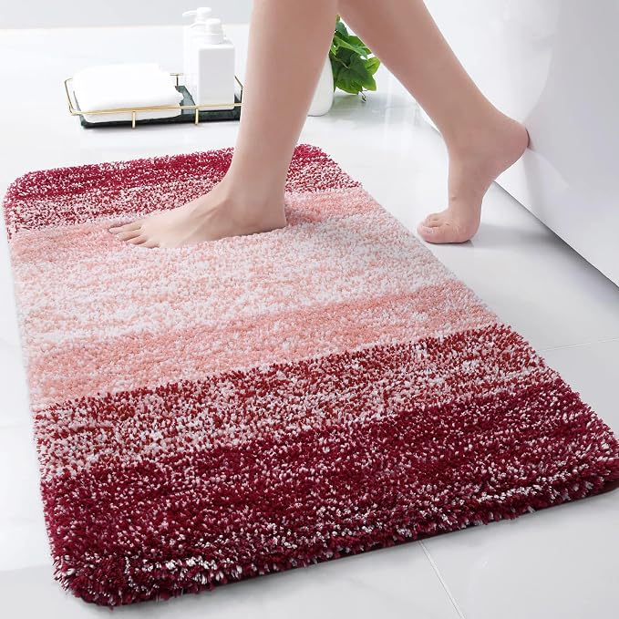 Arotive Microfiber Bathroom Rugs, Shaggy Soft Absorbent Bath Rug, 30x17 | Burgundy, Rubber Backing Thick Plush Machine Washable Dry Bath Mats for Bathroom, Tub and Shower, Rectangular