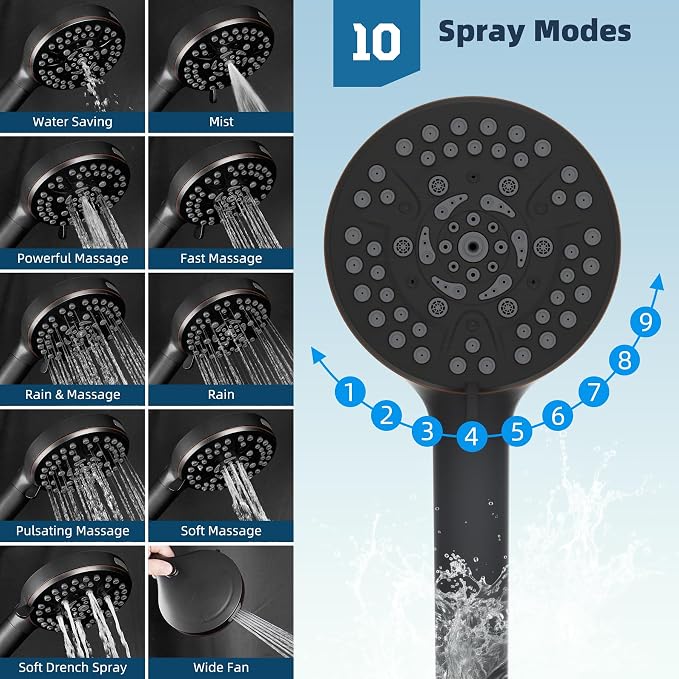 Hibbent All Metal CUPC Certified Shower Head, 10'' High Pressure Rainfall Shower Head, Handheld Showerhead Combo, 12'' Adjustable Extension Arm, 10 Sprays, 71'' Hose, Shower Holder, Oil Rubbed Bronze