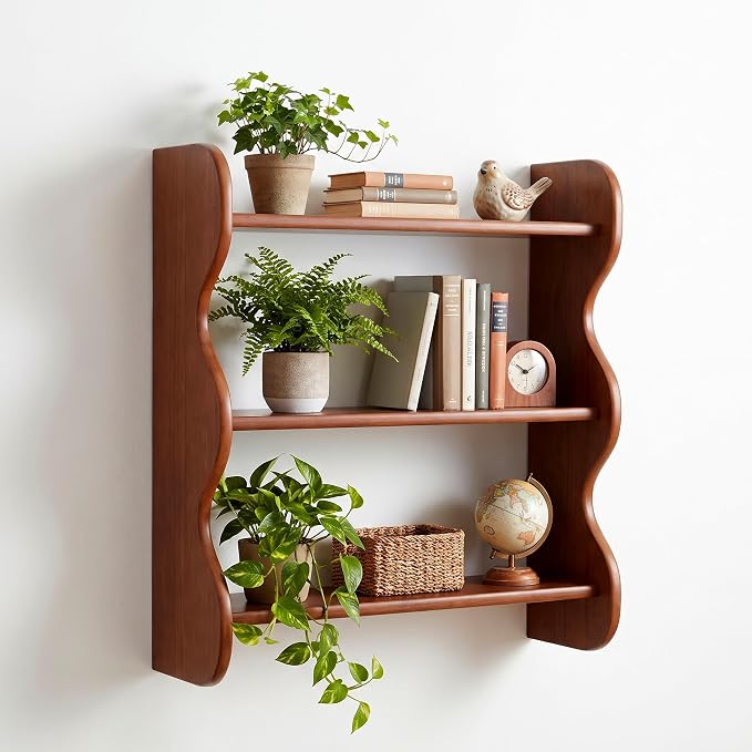 KACIA & CO. 3-Tier Floating Shelf, 100% Solid Pine Wood Rustic Wall Mounted | 10-min quick install, tool-free assembly, 100% Solid pine, moisture resistant. Ideal for living room, bedroom, kitchen.