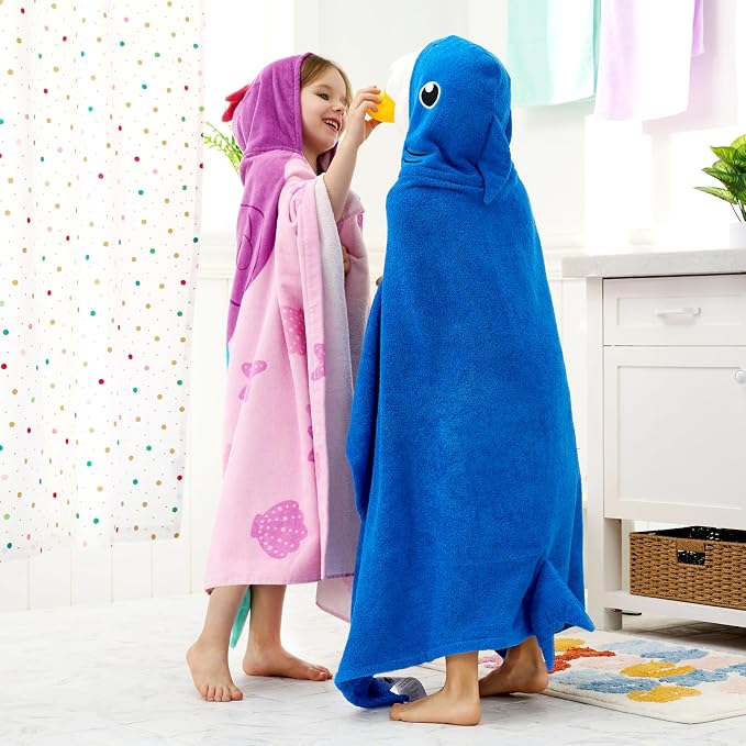 Joiedomi Shark Hooded Towel for Kids Soft 100% Cotton Bath Beach Towel 30" x 50" for Kids 3-8 Years Toddler Pool Poncho with Hood Absorbent Swim Wrap for Boys Girls