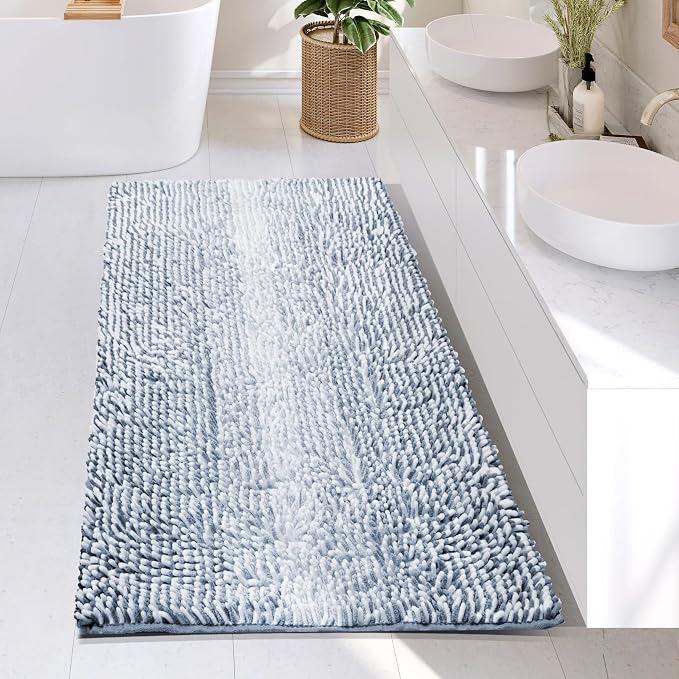 Hearth & Harbor Bathroom Rugs, Chenille Bath Mat - Machine Washable Bath Mats for Bathroom Non-Slip Backing Rubber, Quick Dry Bathroom Mat, 26 x 44 - Ombre Blue
