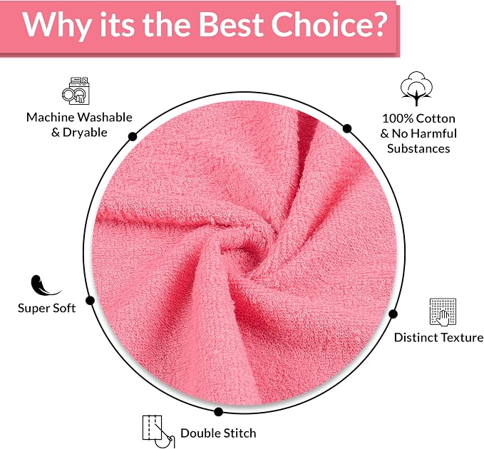 Basic Hand Towels 16x26 Inches – Bulk Pack of 24 – Rose Pink Color – Soft and Absorbent Multipurpose Cotton Towels for Bathroom, Spa, Gym, Salon, Hotel, and Everyday Use