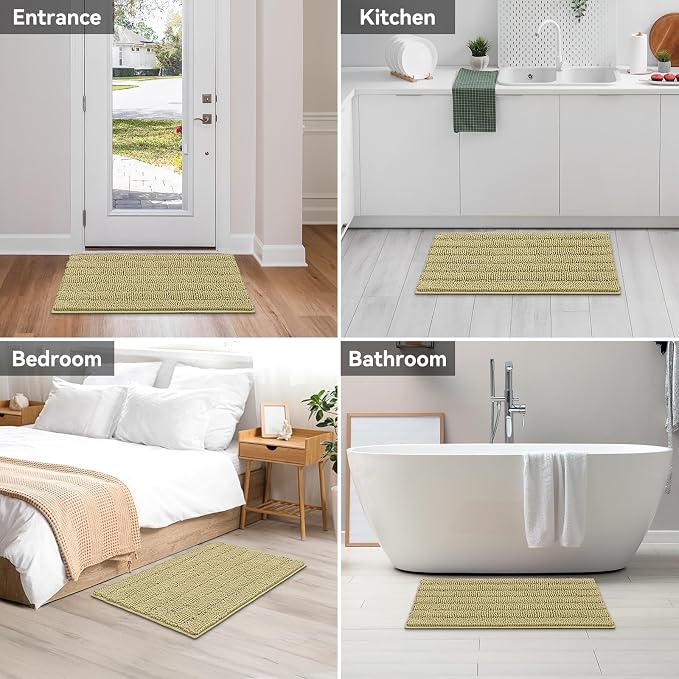 Bcoimo Bath Rug Mat,Beige Chenille High Absorbent Bathroom Shower Tub Mats | Non Slip with Rubber Backing Bathroom Rugs;High Absorbent And Quick Dry 36x24 Microfiber mat; Machine Washable;Extra Soft mat