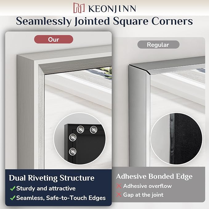 Keonjinn 30 x 36 Inch Brushed Nickel Bathroom Vanity Mirrors for Over Sink | Beveled Metal Frame, Rectangular Rustic Bathroom Mirror for Wall, Tempered Glass, Anti Rust, Square Corner, Farmhouse Style