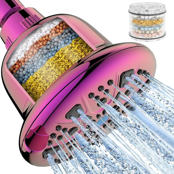 MakeFit Filtered Shower Head - High Pressure Shower Head with Filter for Hard Water Softener - 7 Settings Bathroom Rain Showerhead to Remove Chlorine and Heavy Metals (Radiant Rainbow)