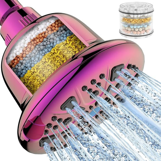 MakeFit Filtered Shower Head - High Pressure Shower Head with Filter for Hard Water Softener - 7 Settings Bathroom Rain Showerhead to Remove Chlorine and Heavy Metals (Radiant Rainbow)