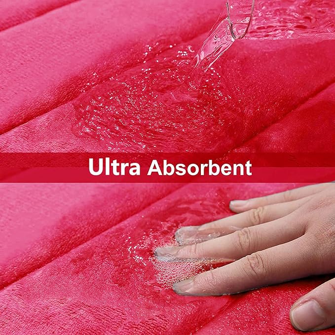Buganda Memory Foam Bath Mat 47 x 24, Ultra Soft Absorbent Bathroom Rugs | Deep Pink, Machine Washable Quick Dry Bath Mats for Bathroom Floor, Shower and Tub, Home Decor Accessories