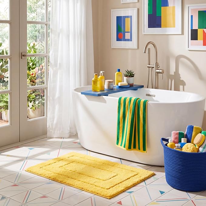 GRANNY SAYS Yellow Bathroom Rug 32" x 20", Non-Slip Microfiber Bath Mat | Ultra-soft, durable TPR backing for reliable grip, fast water absorption, machine washable for Vanity, Shower, Tub